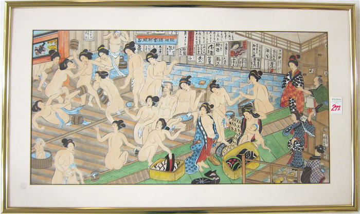 JAPANESE MIXED MEDIA PAINTING Bathhouse