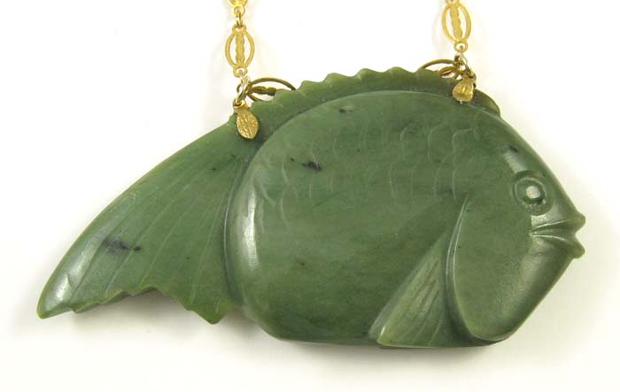 CHINESE GREEN JADE CARVED FISH