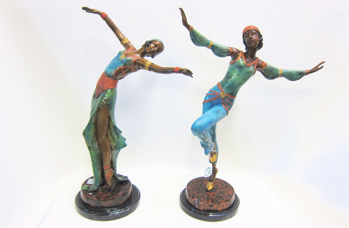 TWO FIGURAL POLYCHROME BRONZE SCULPTURES