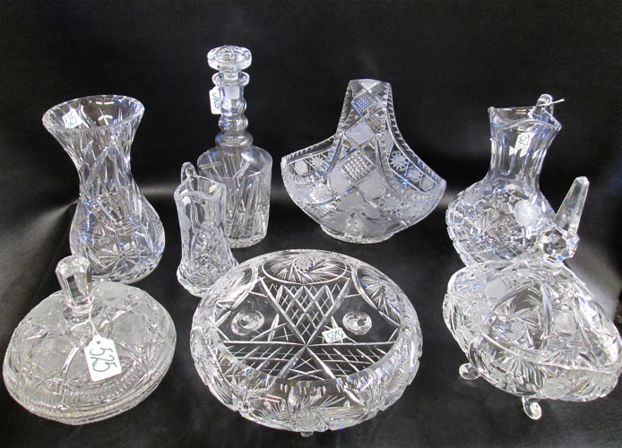 EIGHT ASSORTED CUT CRYSTAL TABLEWARE: