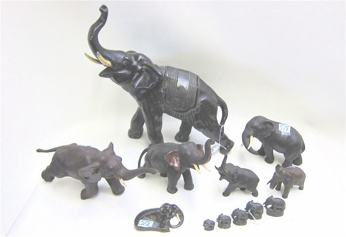 COLLECTION BRONZED & OTHER METAL ELEPHANTS.