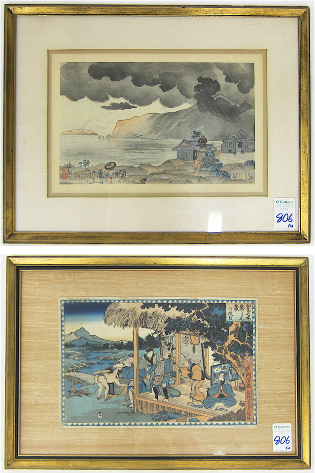 TWO JAPANESE COLOR WOODCUTS Oban 16fdb7