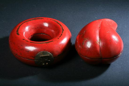 TWO CHINESE RED LACQUER BOXES.