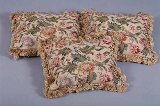 SET THREE FLORAL NEEDLEPOINT PILLOWS  16fe23