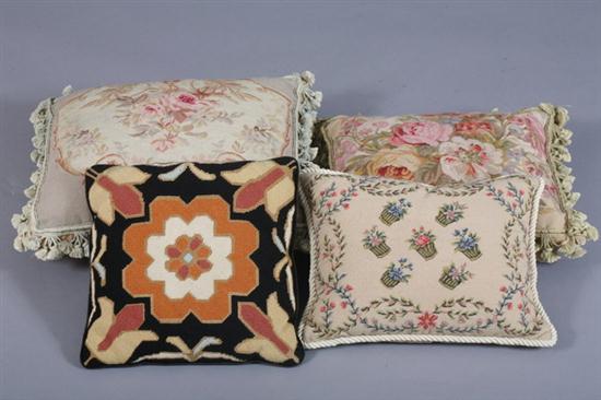 GROUP FOUR FLORAL NEEDLEPOINT PILLOWS  16fe25