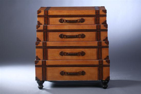 CONTEMPORARY LEATHER-MOUNTED CHEST-OF-DRAWERS.