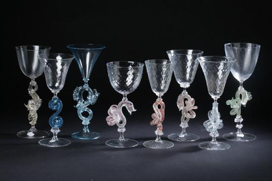 EIGHT TOBIAS M?HL GLASS GOBLETS. signed