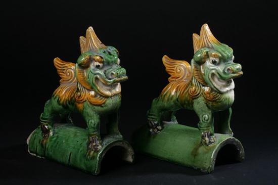 PAIR CHINESE SANCAI IRONSTONE QILIN