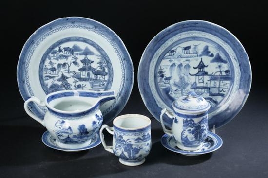 CHINESE CANTON BLUE AND WHITE PORCELAIN