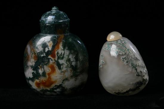 TWO CHINESE MOSS AGATE SNUFF BOTTLES