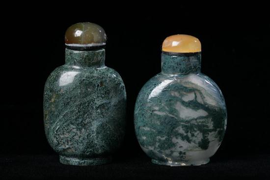 TWO CHINESE MOSS AGATE SNUFF BOTTLES