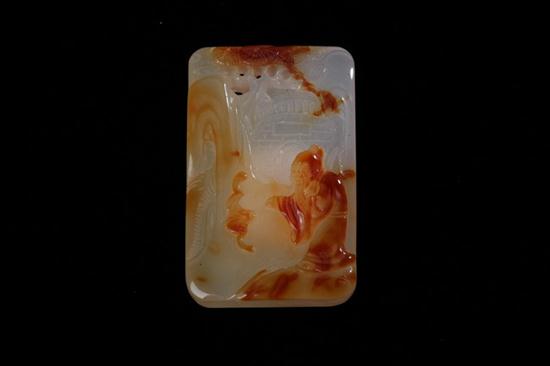 CHINESE AGATE PENDANT. Carved with