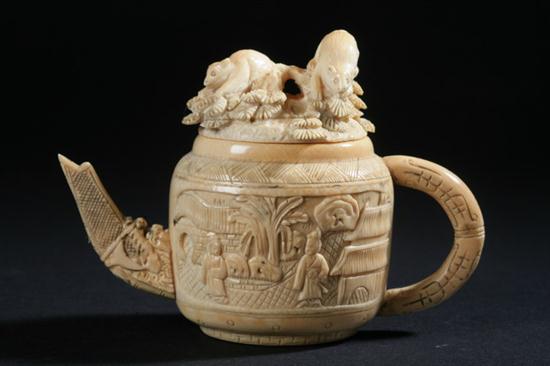 CHINESE IVORY TEA POT. Two character