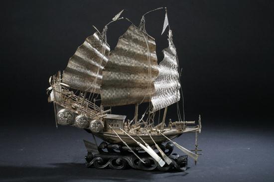 CHINESE SILVER MODEL OF SHIP .