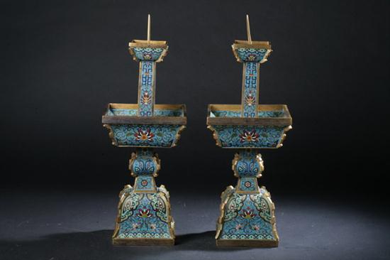 PAIR CHINESE CLOISONN ENAMEL CANDLESTICKS 170038