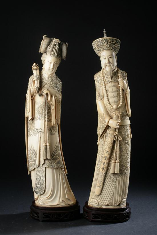 PAIR CHINESE IVORY FIGURES OF EMPEROR