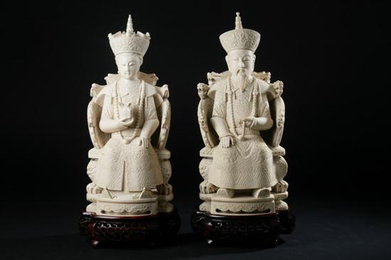 TWO CHINESE IVORY FIGURES OF EMPEROR