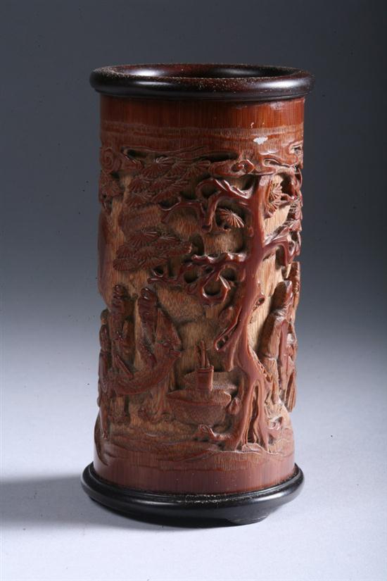 CHINESE BAMBOO BRUSH HOLDER Carved 170042