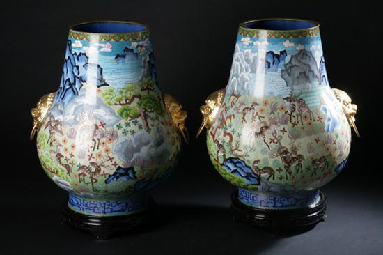 PAIR CHINESE CLOISONN ENAMEL VASES  17003f