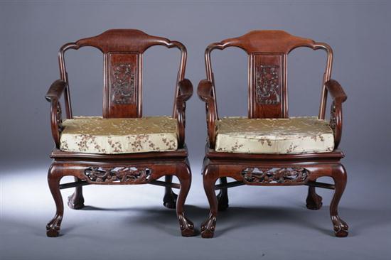 FOUR CHINESE CARVED ROSEWOOD OPEN-ARM