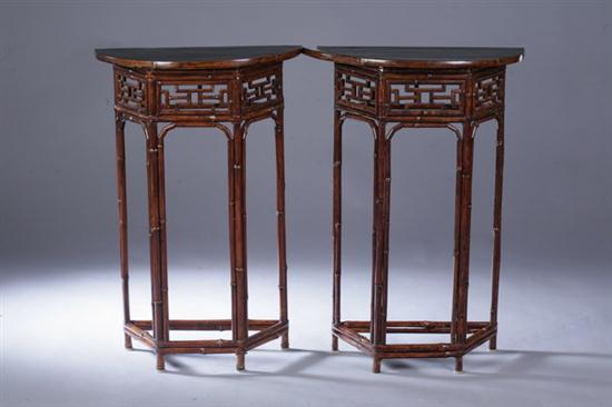 PAIR CHINESE BAMBOO DEMI-LUNE CONSOLES