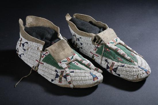 PAIR ARAPAHO BEADED BUCKSKIN MOCCASINS.