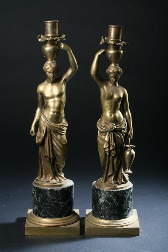 PAIR FRENCH BRONZE AND MARBLE CANDLESTICKS 1700e0