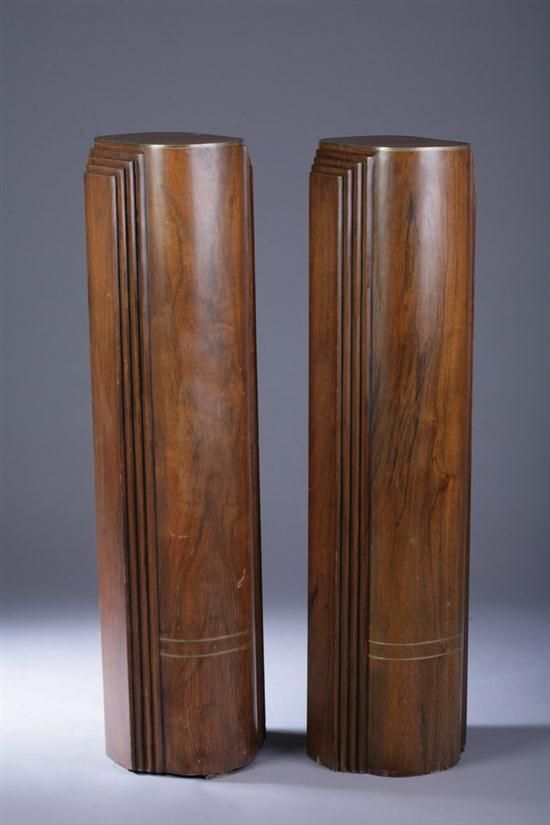 PAIR ART DECO WALNUT PEDESTALS.