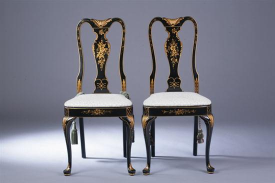 SET SIX QUEEN ANNE STYLE BLACK LACQUERED 170148