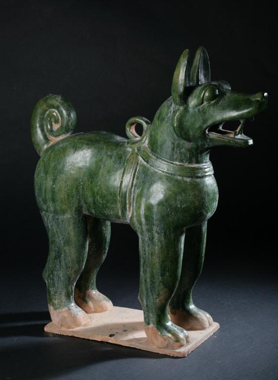 CHINESE GREEN GLAZED POTTERY FIGURE