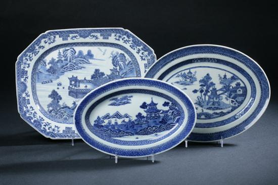 THREE CHINESE NANKING BLUE AND