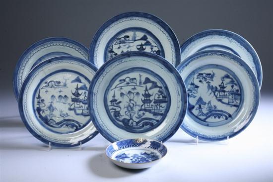 SIX CHINESE CANTON BLUE AND WHITE