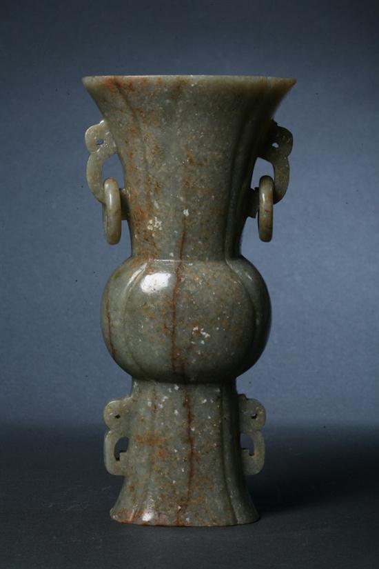 CHINESE JADE GU FORM VASE Quatrefoil 170208