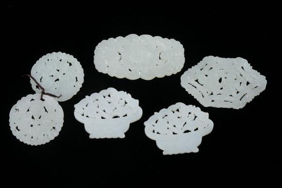 SIX CHINESE WHITE JADE PENDANTS.