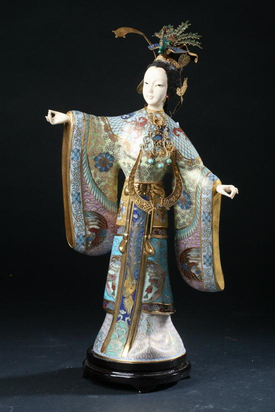 CHINESE IVORY AND CLOISONN? ENAMEL FIGURE