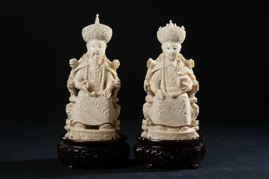 PAIR CHINESE CARVED IVORY FIGURES OF