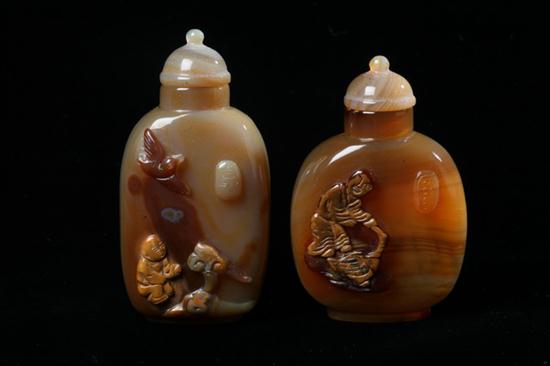 TWO CHINESE CAMEO AGATE SNUFF BOTTLES