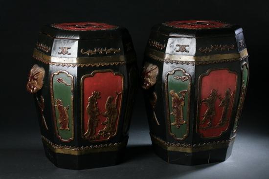 PAIR CHINESE POLYCHROME WOOD GARDEN 17024b