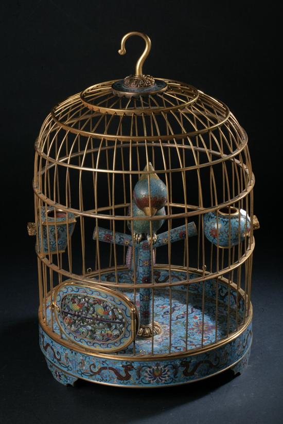 CHINESE CLOISONN? ENAMEL CAGE AND BIRD