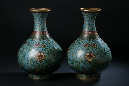 PAIR CHINESE CLOISONN ENAMEL VASES 170258