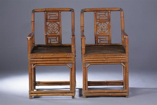 PAIR CHINESE BAMBOO ARM CHAIRS