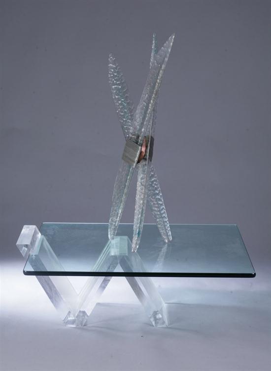 CONTEMPORARY LUCITE AND GLASS LOW