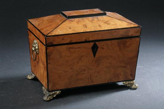 GEORGE III BURR WALNUT TEA CADDY  1703a8