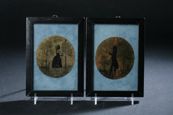 PAIR REVERSE PAINTED GLASS SILHOUETTES  1703a9
