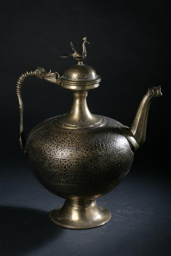 TURKISH BRASS EWER. Chased with