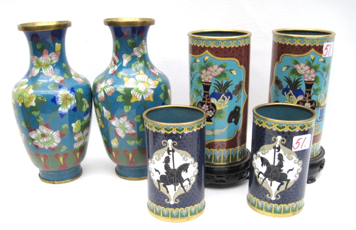 THREE PAIR CHINESE CLOISONNE VASES