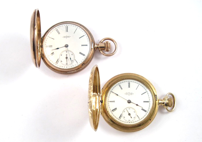TWO ELGIN HUNTER CASE POCKET WATCHES: