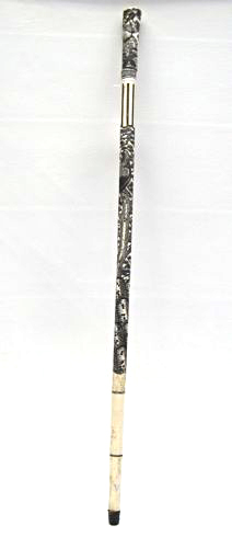 A CHINESE CARVED BONE WALKING CANE