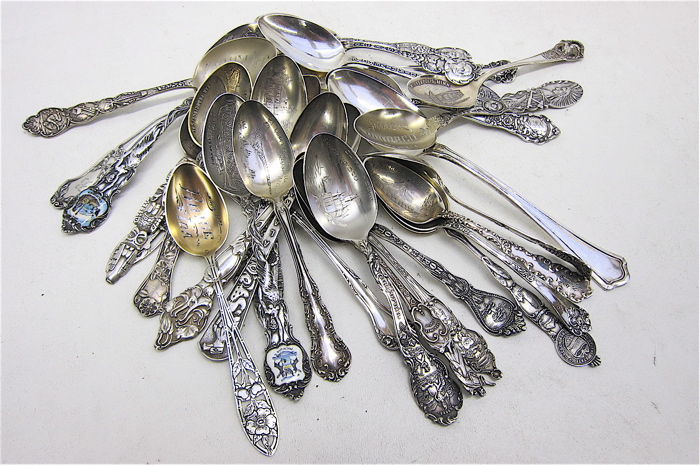 33 STERLING SOUVENIR SPOONS & OTHER