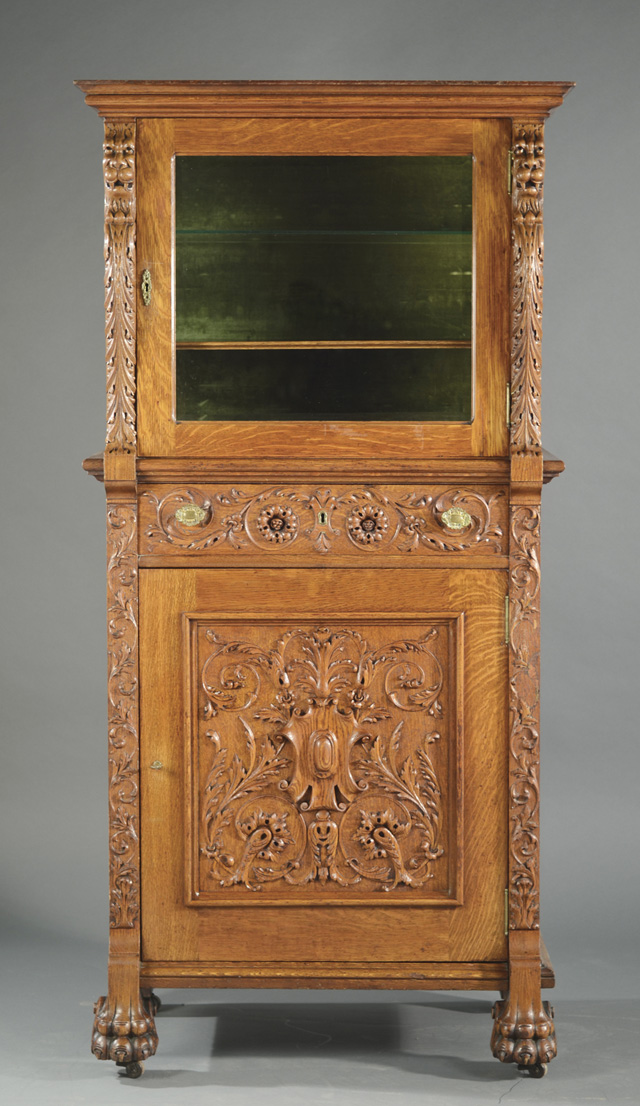 HORNER CARVED OAK BAR/WINE CABINET R.J.